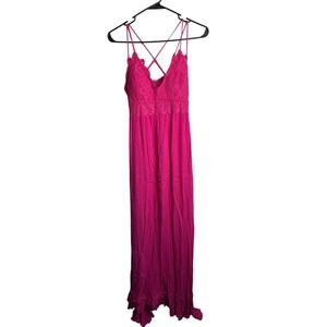 sweet lovely womens pink strapy maxi dress size small crochet lace
